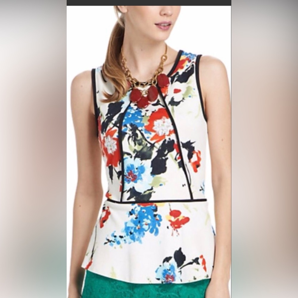 Anthropologie Weston Wear White Floral Sleeveless Peplum Tank Top Size Medium